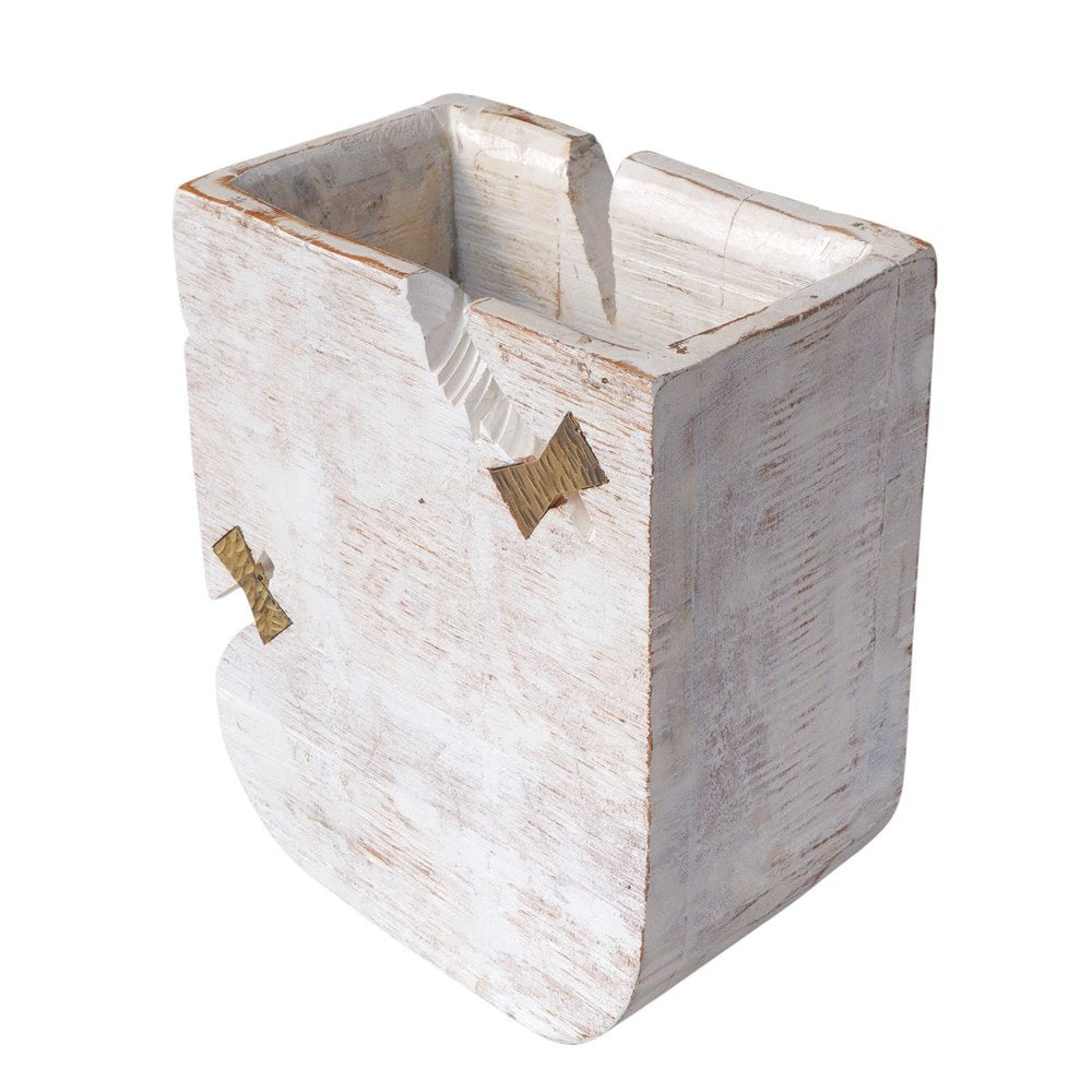 White Wood Pot Planter on a white background