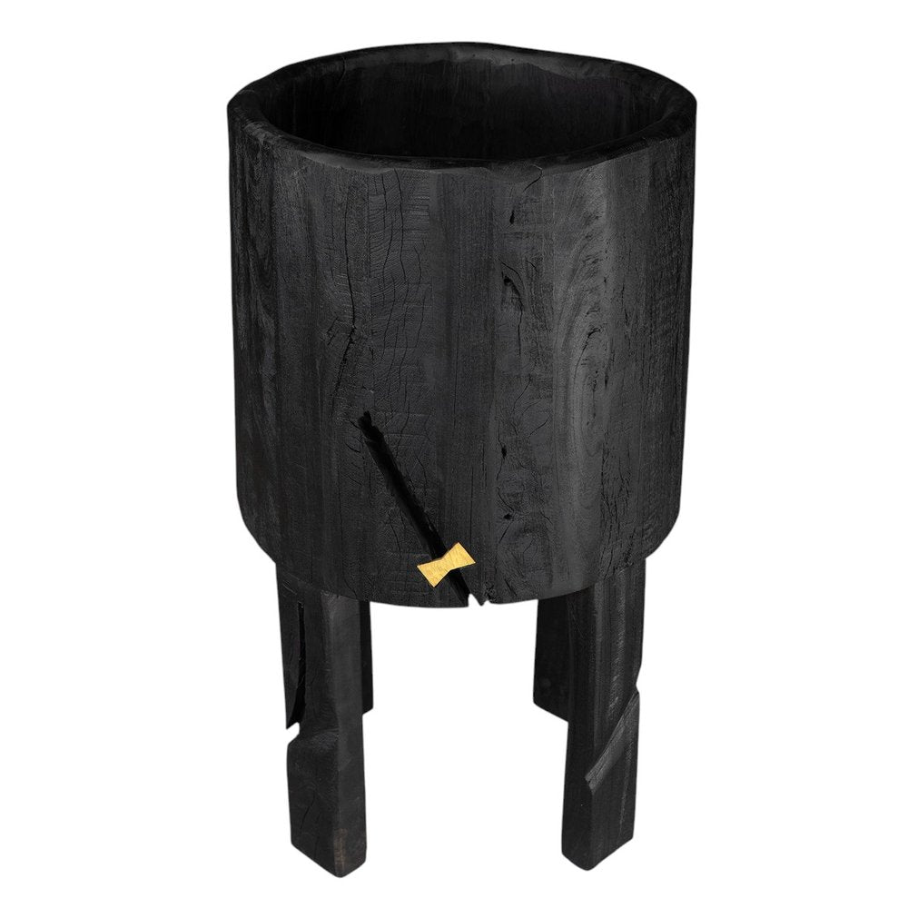 Black Wood Pot Planter on a white background