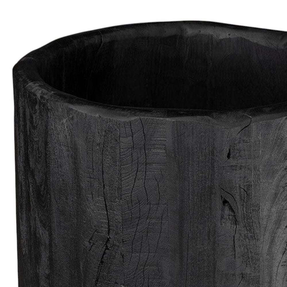 Black Wood Pot Planter close-up detail