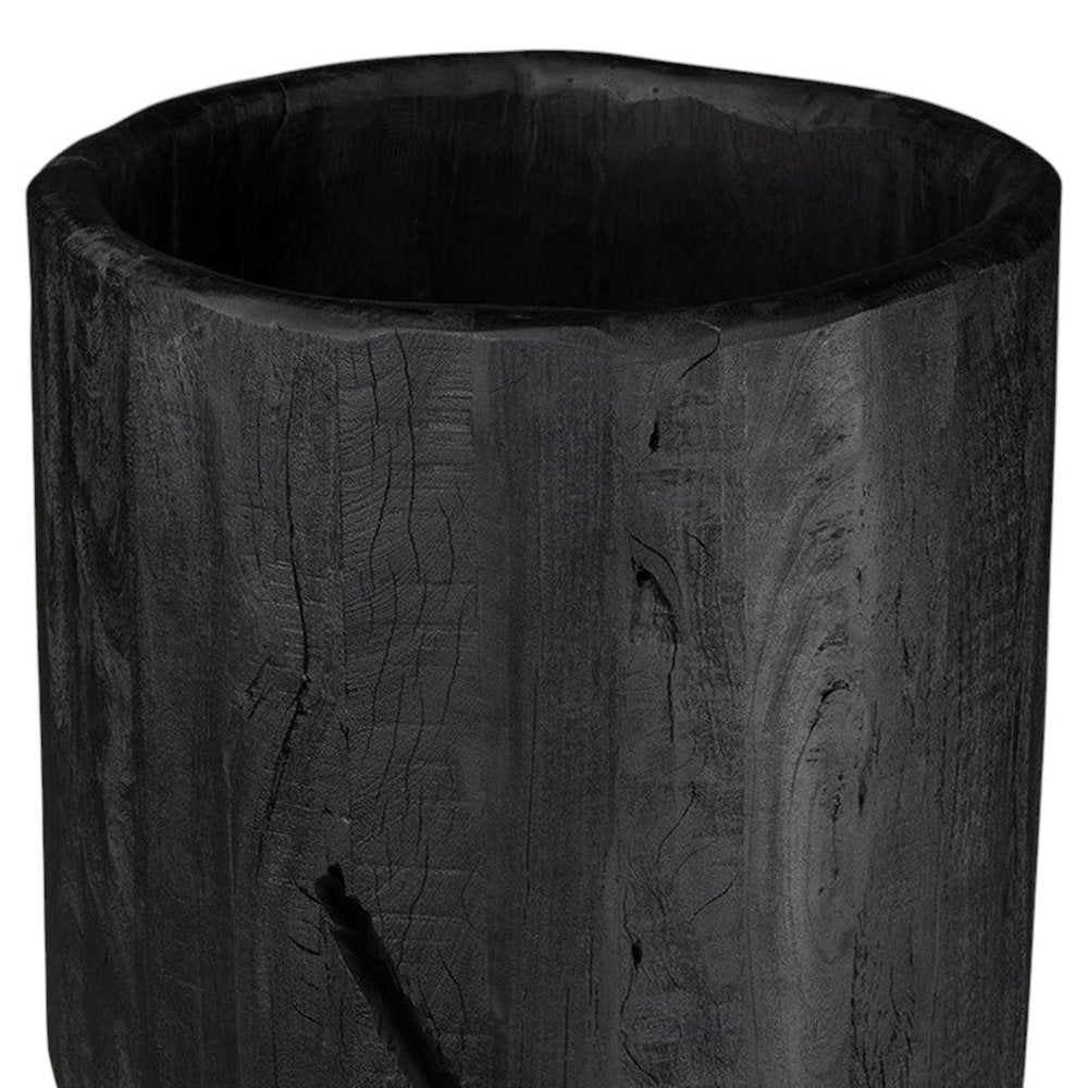 Black Wood Pot Planter close-up detail