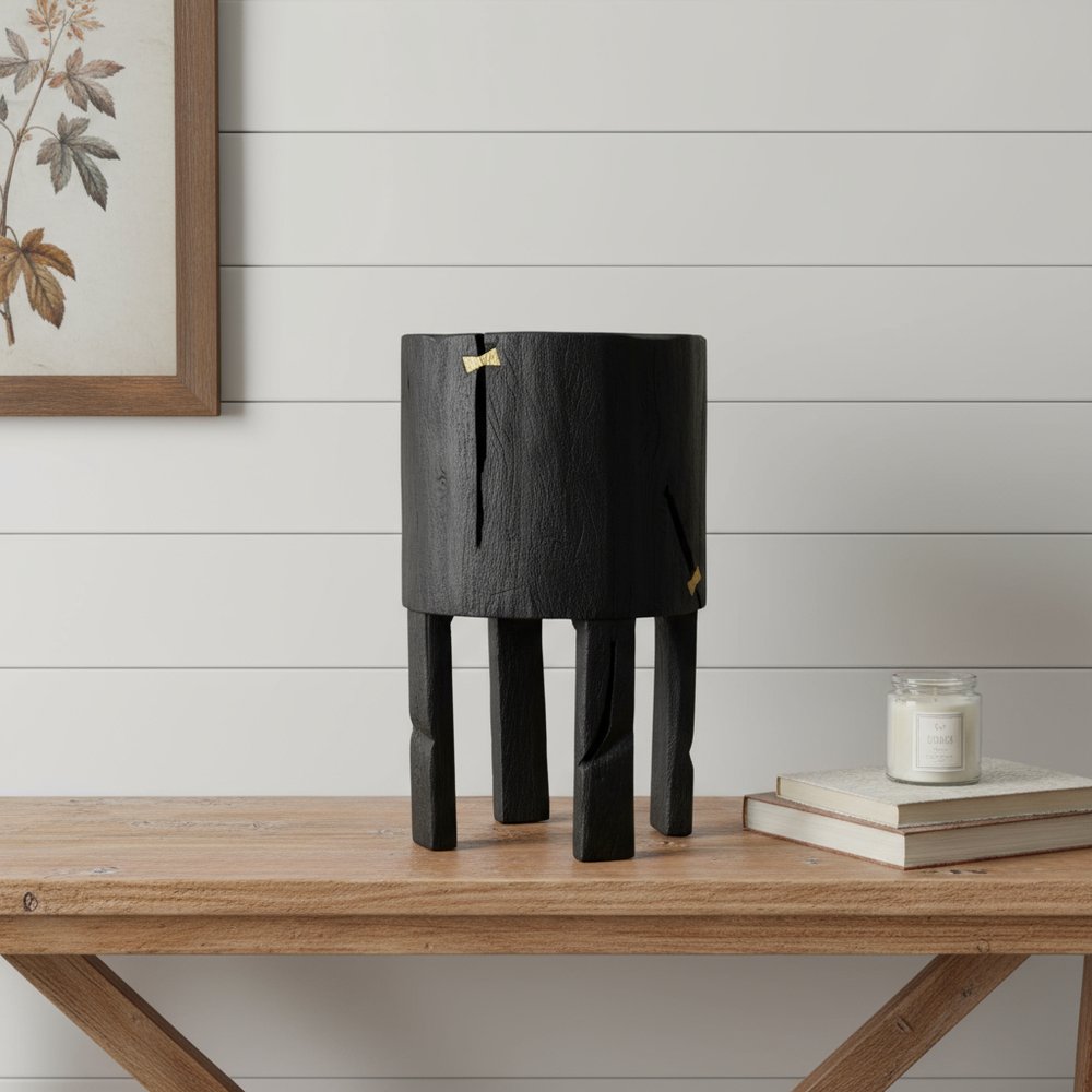 Black Wood Pot Planter in a home interior