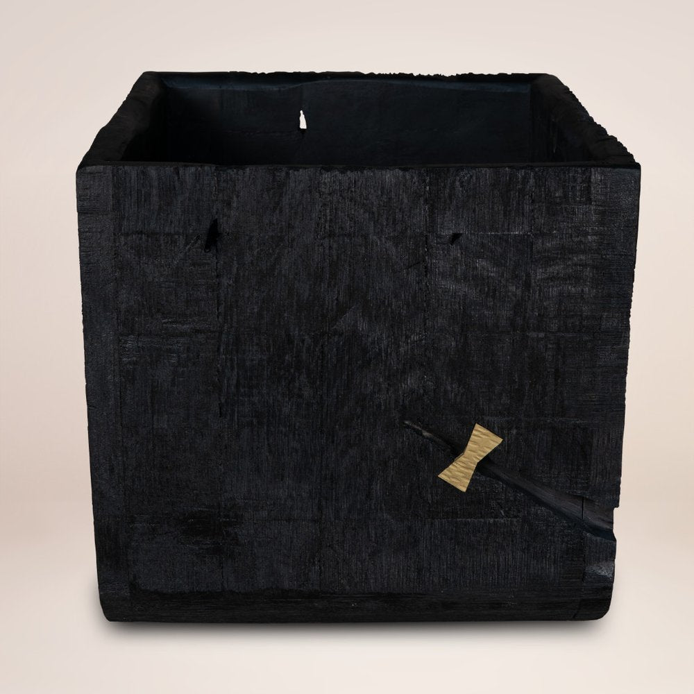 Black Wood Square Pot Planter on a white background