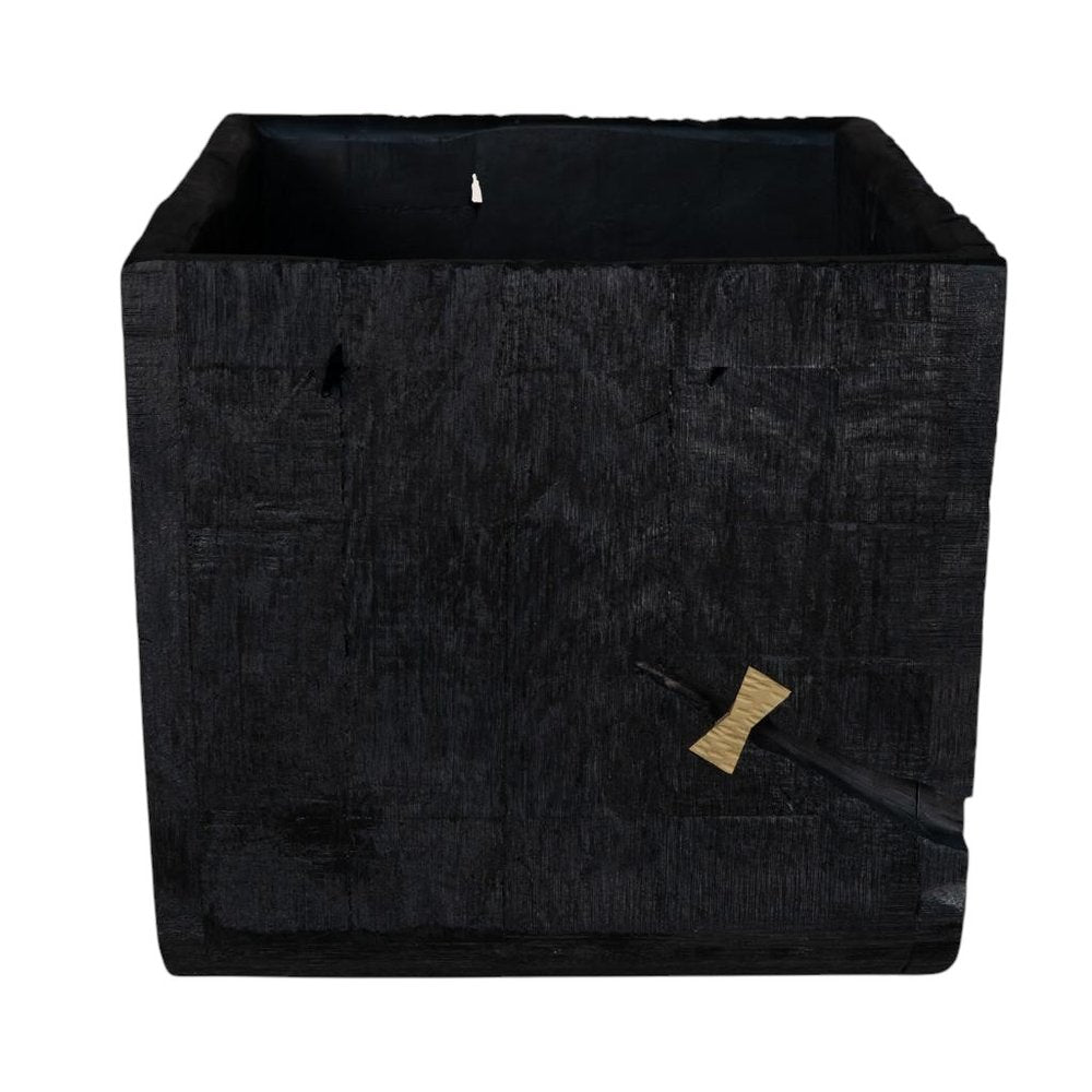 Black Wood Square Pot Planter on a white background
