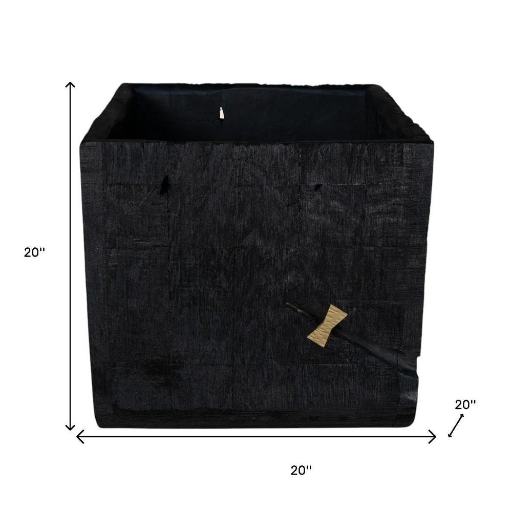 Black Wood Square Pot Planter on a white background