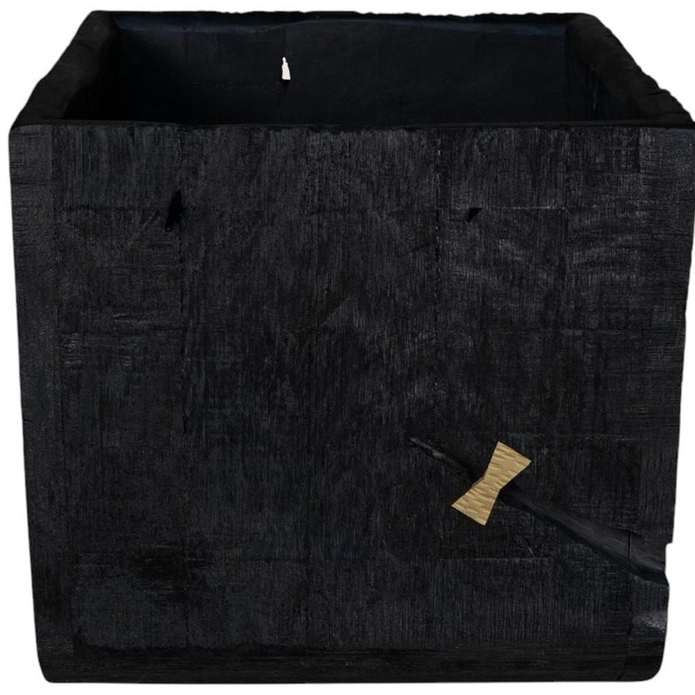 Black Wood Square Pot Planter close-up detail