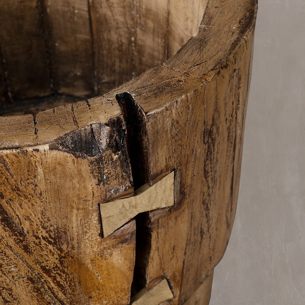 Brown Wood Pot Planter in a home interior