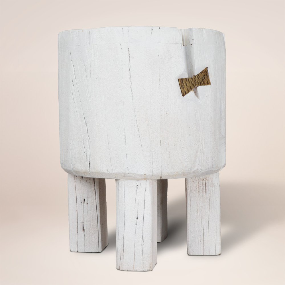 White Wood Pot Planter on a white background