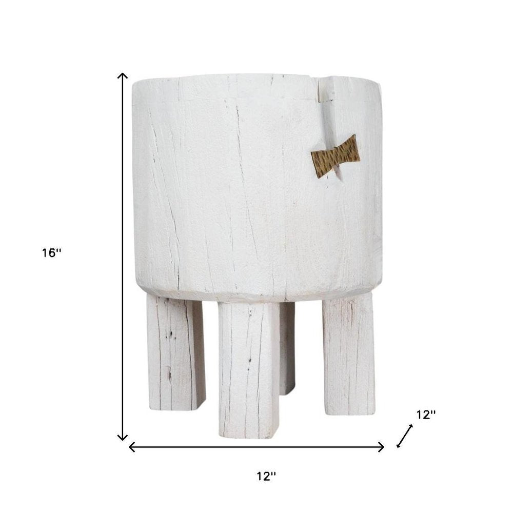 White Wood Pot Planter on a white background