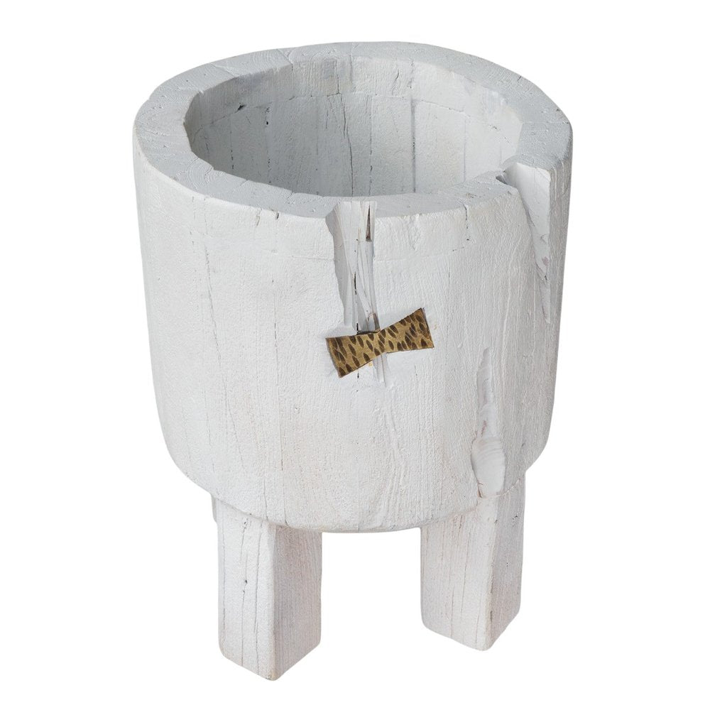 White Wood Pot Planter on a white background