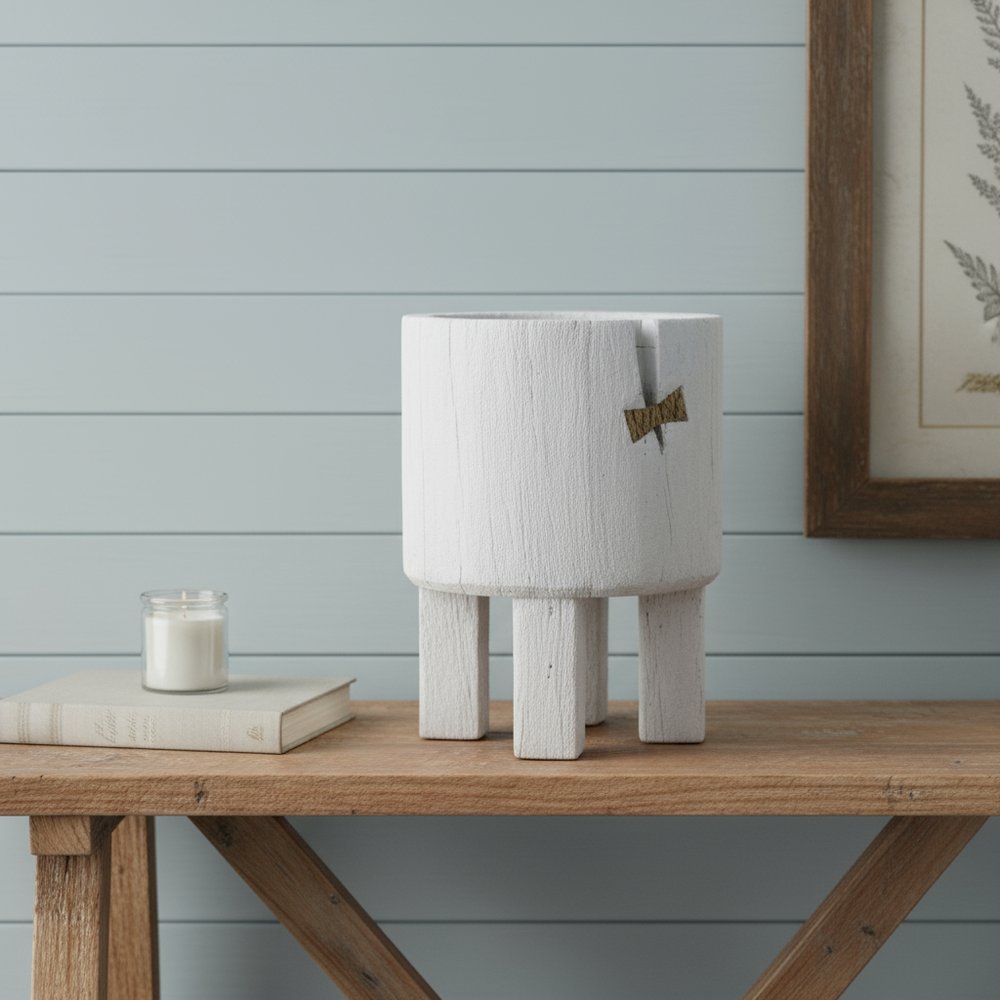 White Wood Pot Planter in a home interior