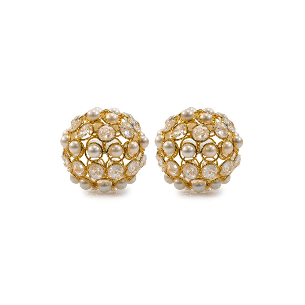 Set of Two Gold And Pearl Faux Crystal And Metal Decorative Orbs