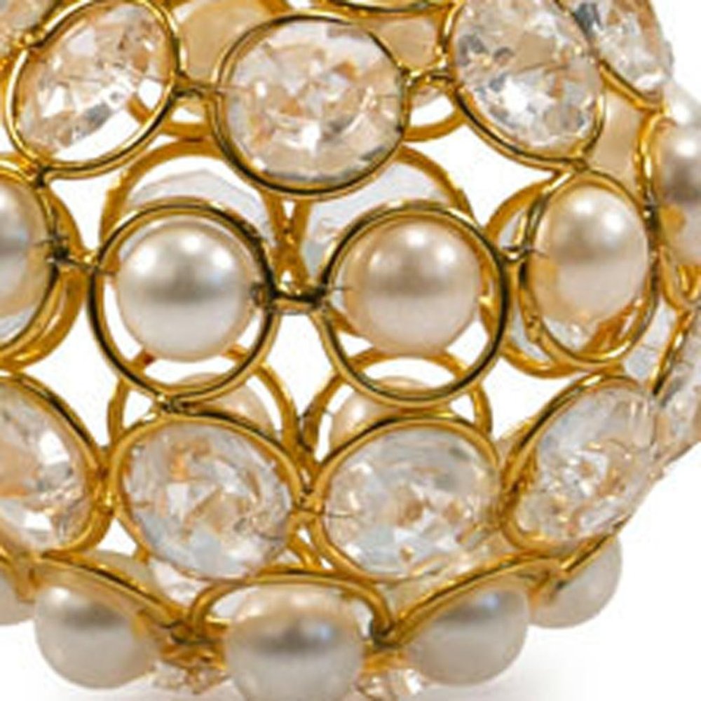 Set of Two Gold And Pearl Faux Crystal And Metal Decorative Orbs