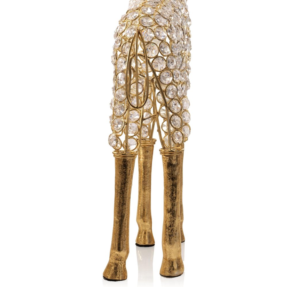 23" Gold Aluminum And Faux Crystal Giraffe Tabletop Sculpture. Sculpture isolated on a plain white background, showing a gold crystal surface.