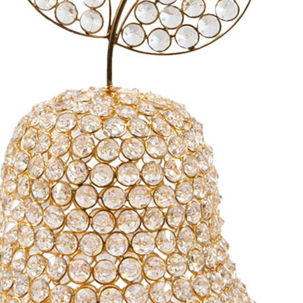 18" Gold Aluminum And Faux Crystal Decorative Pear. Home product isolated on a plain white background, in a gold crystal finish.