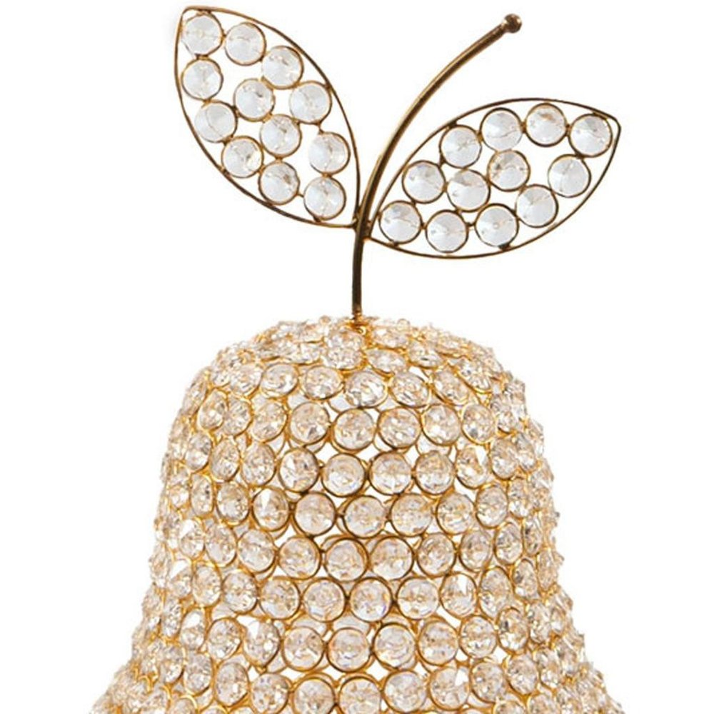 18" Gold Aluminum And Faux Crystal Decorative Pear. Home product isolated on a plain white background, finished in gold crystal.