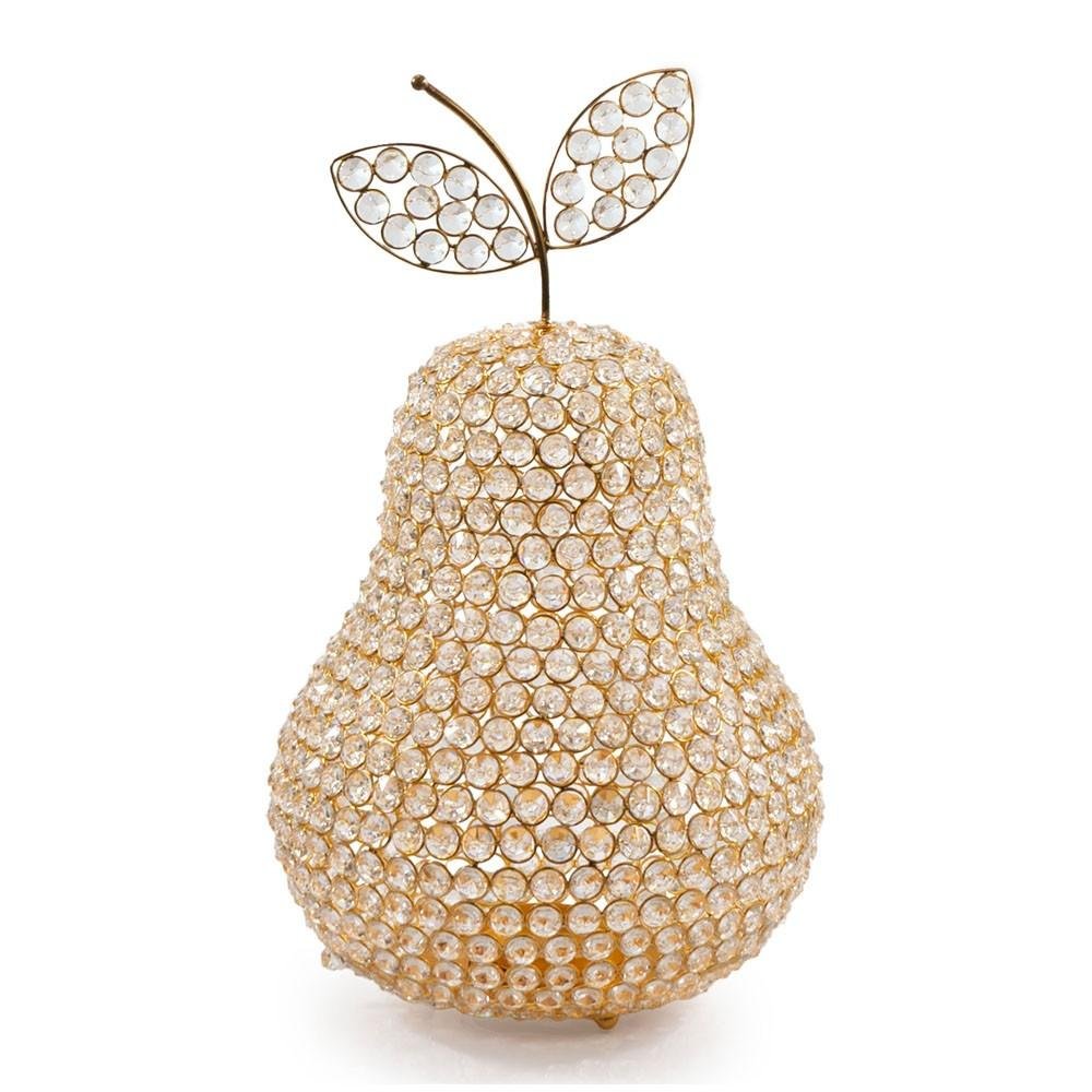 18" Gold Aluminum And Faux Crystal Decorative Pear. Home product isolated on a plain white background, showing a gold crystal surface.