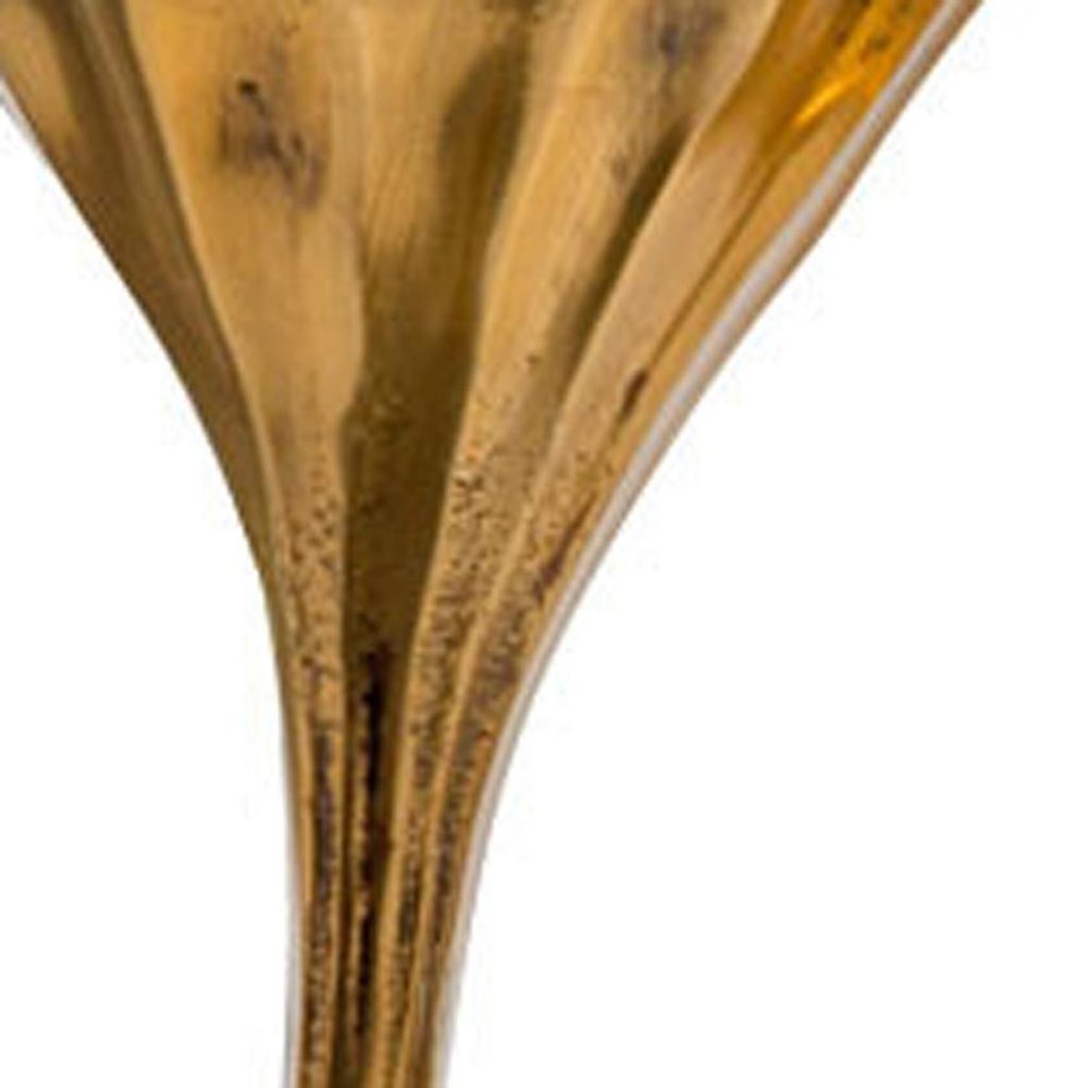 Set of Two Antiqued Gold Aluminum Wavy Faceted Tabletop Pillar Candle Holders on a white background
