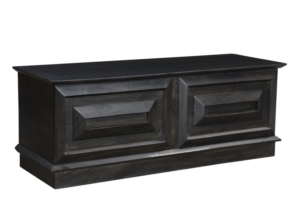 52" Dark Brown Solid Wood Ottoman With Storage. Ottoman isolated on a plain white background, in a dark brown wood finish.
