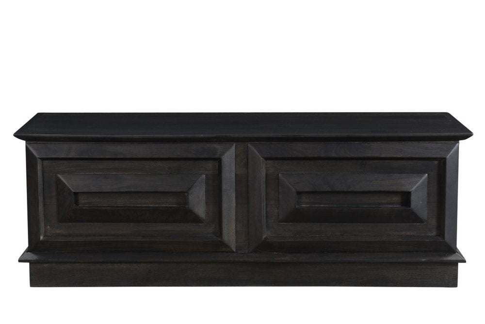 52" Dark Brown Solid Wood Ottoman With Storage. Ottoman isolated on a plain white background, showing a dark brown wood surface.