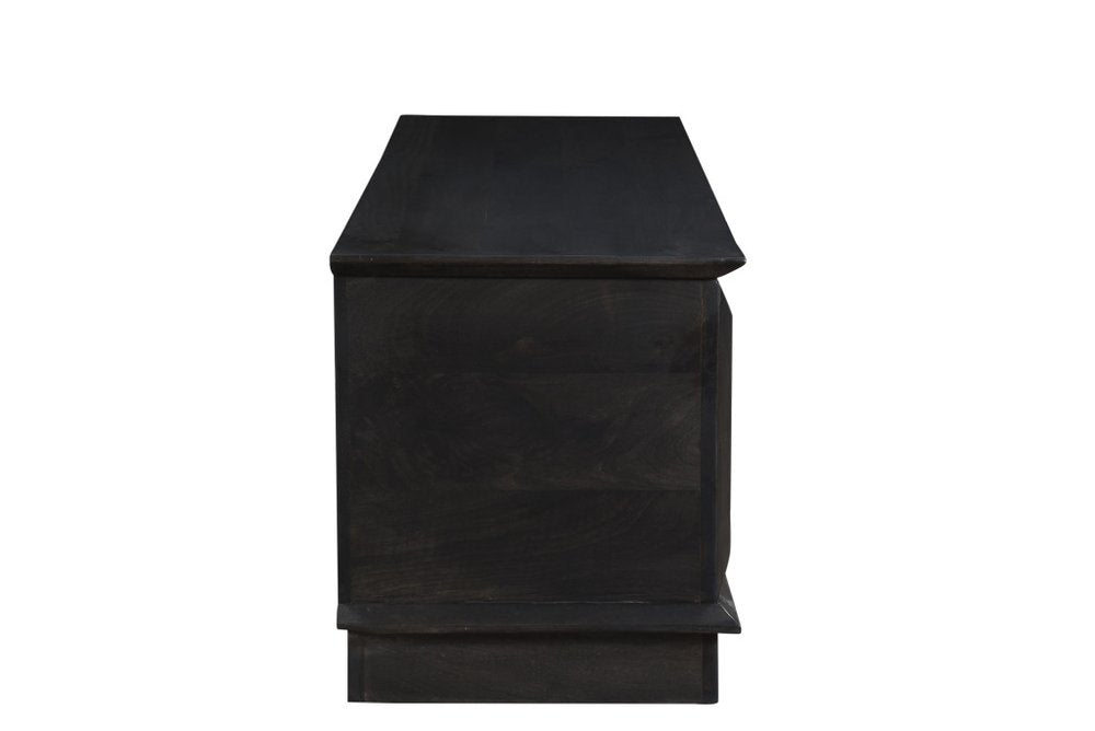 52" Dark Brown Solid Wood Ottoman With Storage. Ottoman isolated on a plain white background, showing a dark brown wood surface.