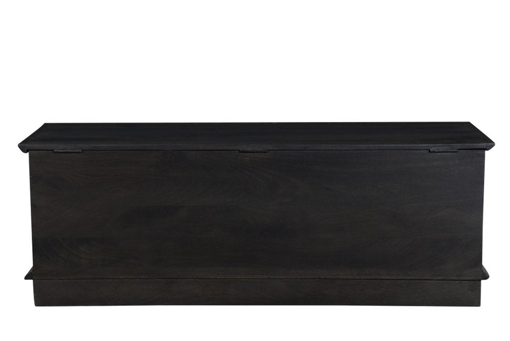52" Dark Brown Solid Wood Ottoman With Storage. Ottoman isolated on a plain white background, in a dark brown wood finish.