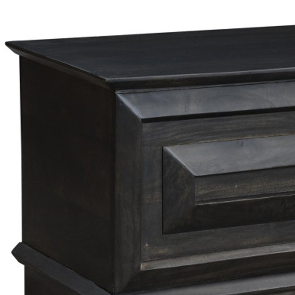 Close-up of 52" Dark Brown Solid Wood Ottoman With Storage showing dark brown wood detail.