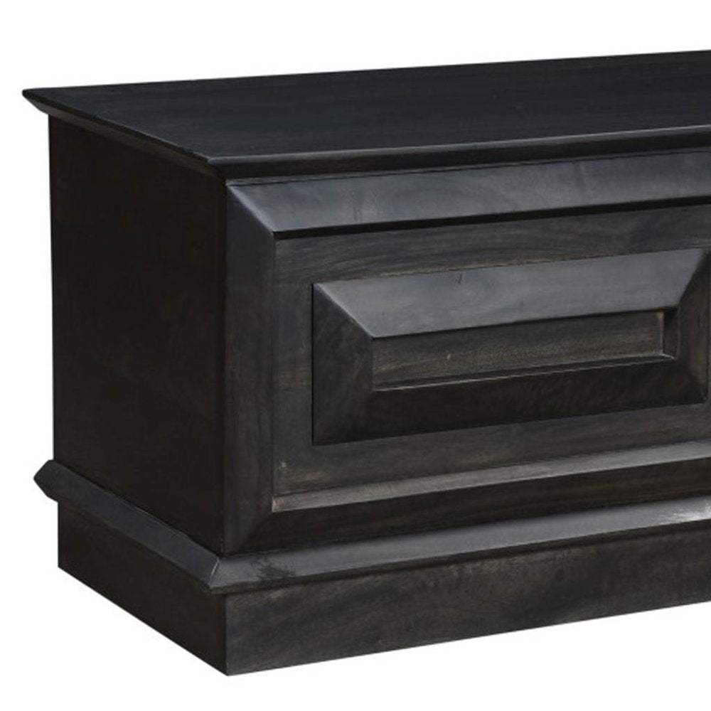 52" Dark Brown Solid Wood Ottoman With Storage. Ottoman isolated on a plain white background, in a dark brown wood finish.