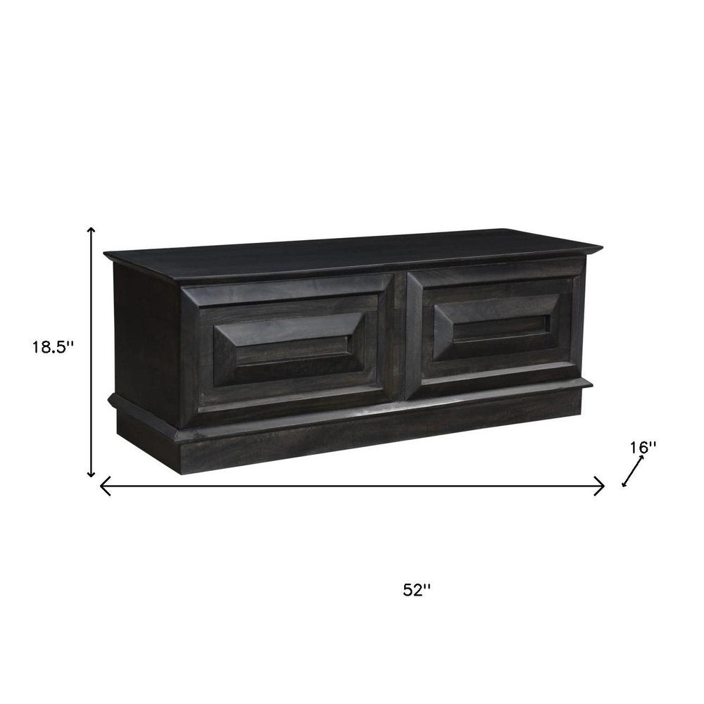 52" Dark Brown Solid Wood Ottoman With Storage. Ottoman isolated on a plain white background, finished in dark brown wood.