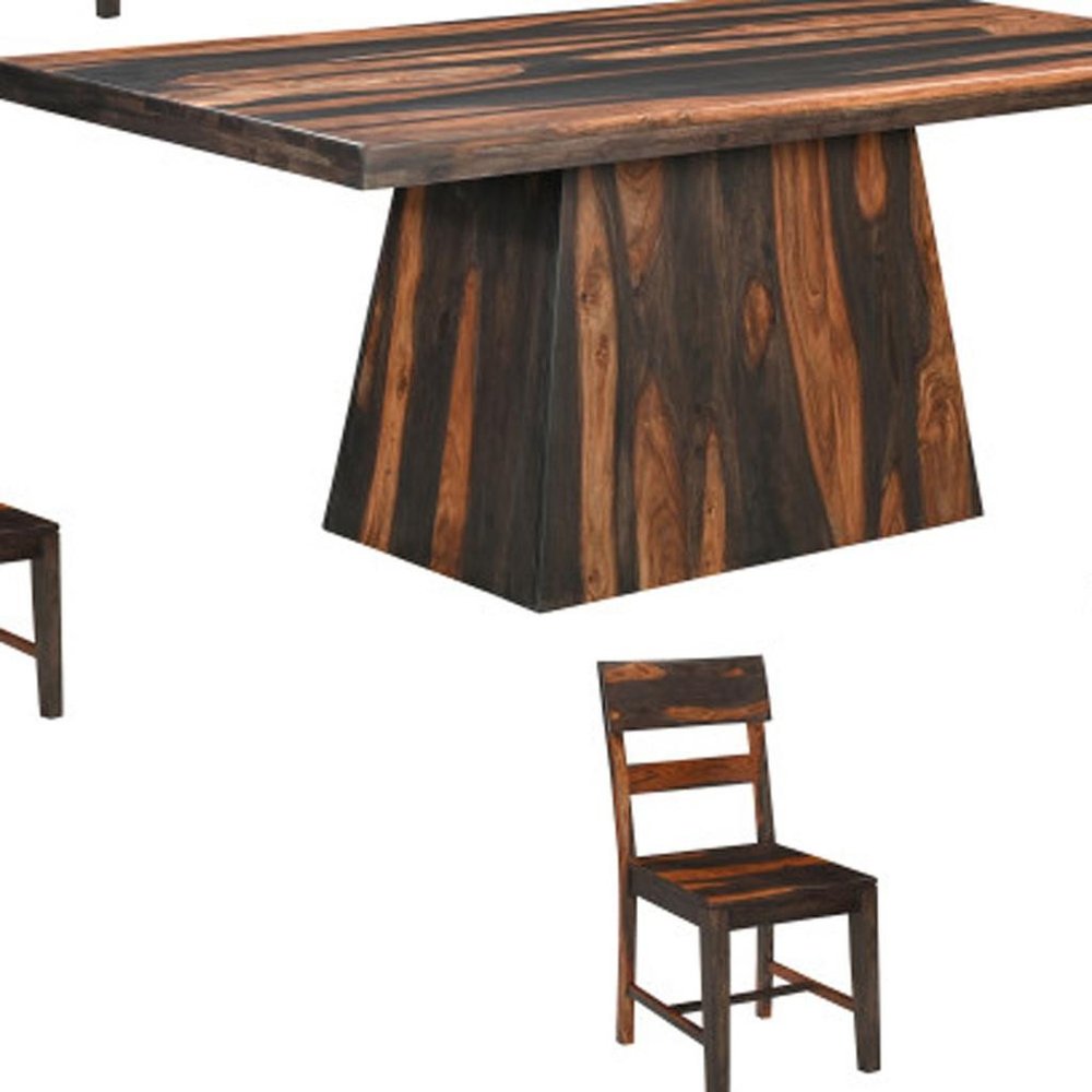 Seven Piece Brown Solid Wood Dining Set with Six Chairs on a white background