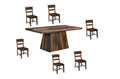Seven Piece Brown Solid Wood Dining Set with Six Chairs on a white background