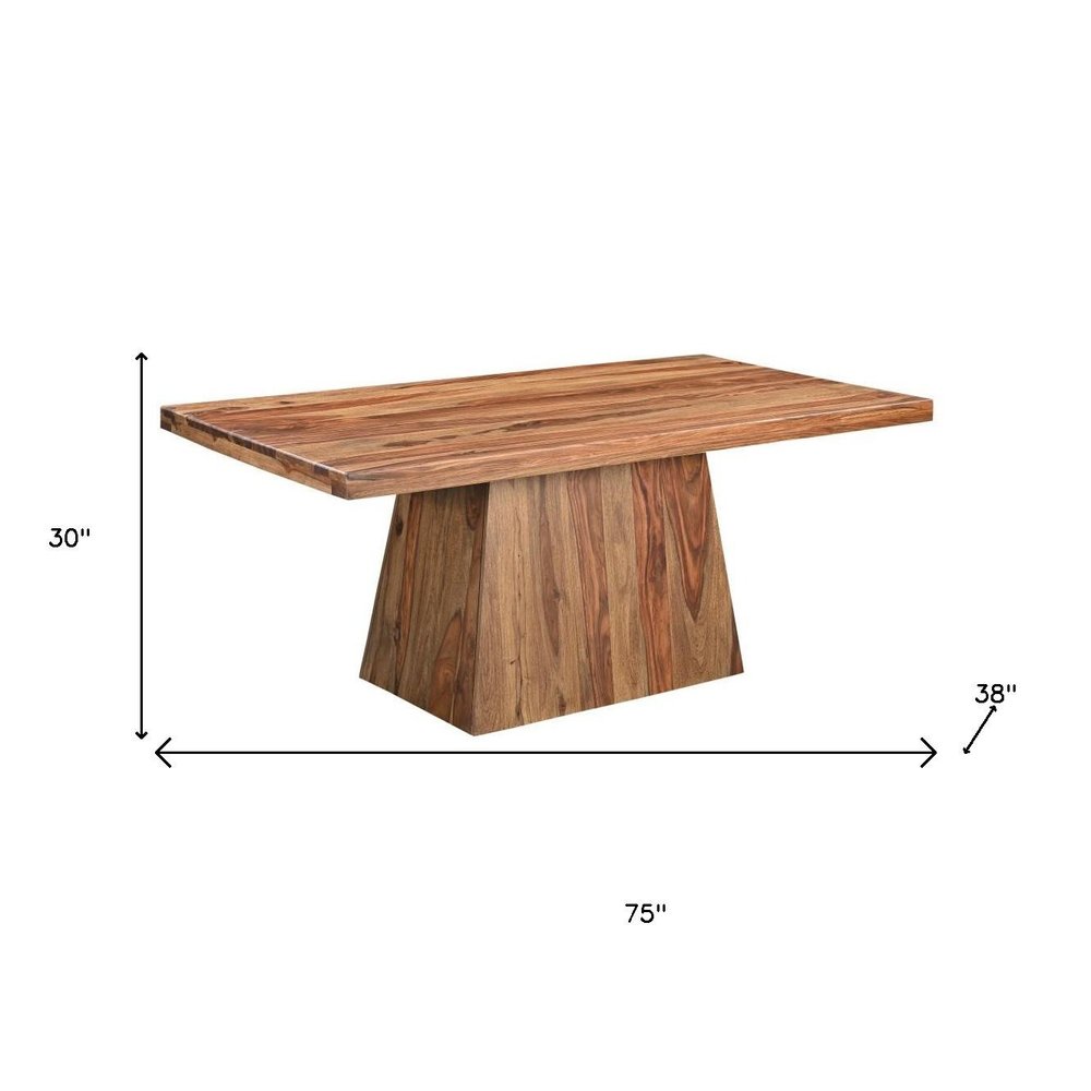 Seven Piece Brown Solid Wood Dining Set with Six Chairs and One Bench - 30.00" H x 75.00" W x 38.00" D on a white background
