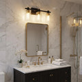 19" Black And Gold Metal and Glass Three Light Bath Bar Vanity Light. Home product in gold glass.
