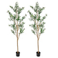 Set of Two 72" Green Artificial Olive Trees in a Black Pots on a white background