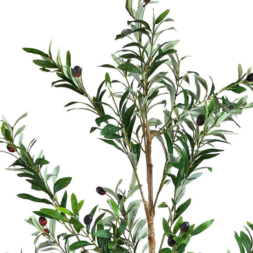 Set of Two 72" Green Artificial Olive Trees in a Black Pots on a white background