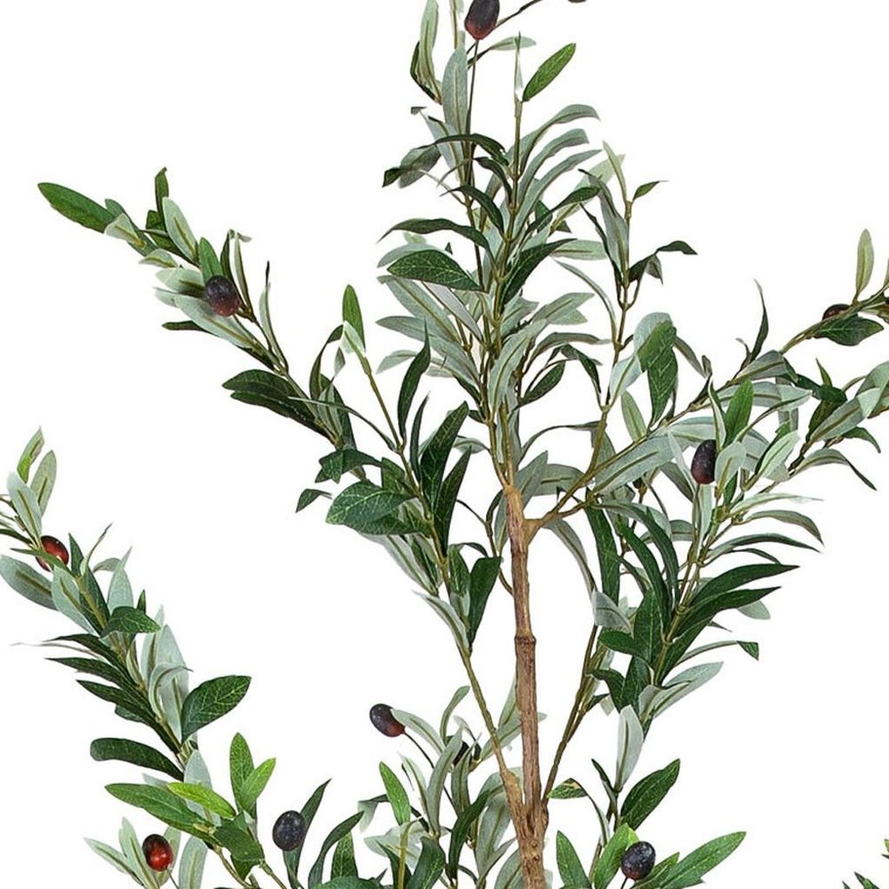 Set Of Two 84" Green Artificial Olive Trees in a Black Pot on a white background