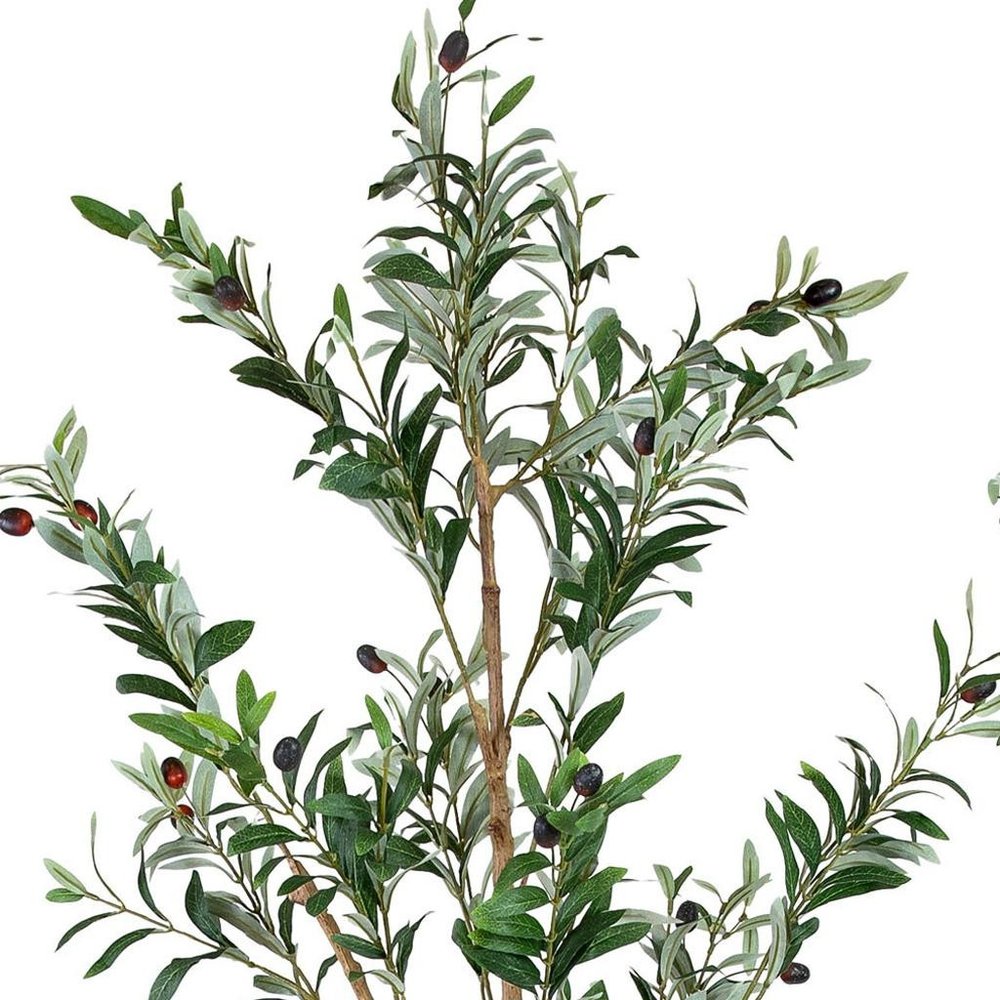 Set Of Two 84" Green Artificial Olive Trees in a Black Pot on a white background