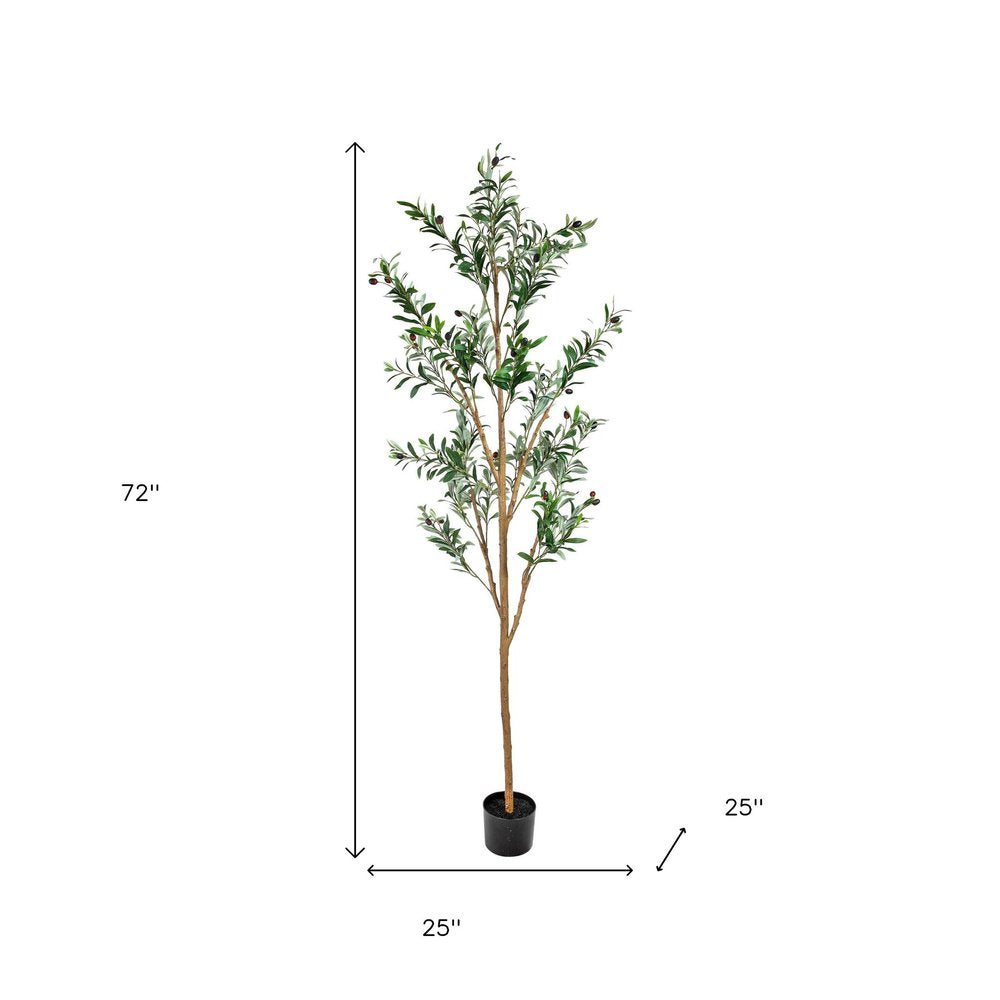 72" Green Olive Artificial Tree in a Black Pot on a white background