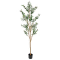 84" Green Olive Artificial Tree in a Black Pot on a white background