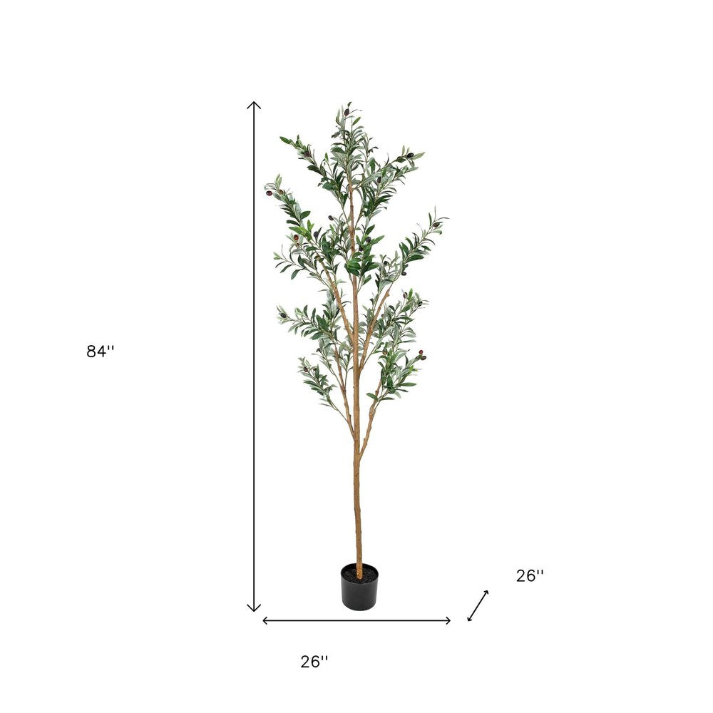 84" Green Olive Artificial Tree in a Black Pot on a white background