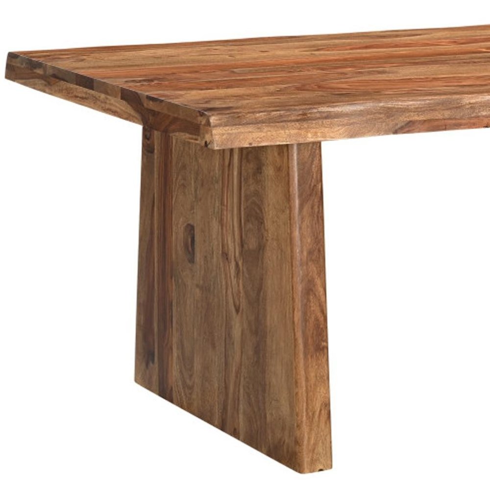 Seven Piece Brown Solid Wood Dining Set with Six Chairs and One Bench - 30.00" H x 74.00" W x 38.00" D on a white background