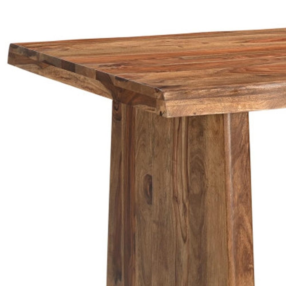 Seven Piece Brown Solid Wood Dining Set with Six Chairs and One Bench - 30.00" H x 74.00" W x 38.00" D on a white background
