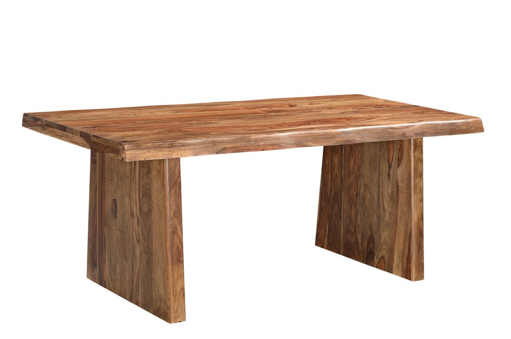 Seven Piece Brown Solid Wood Dining Set with Six Chairs and One Bench - 30.00" H x 74.00" W x 38.00" D on a white background