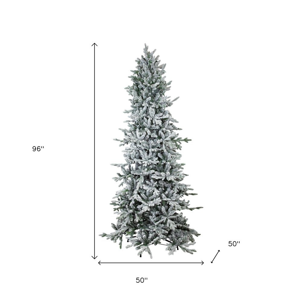 8' Slender Flocked Pine Christmas Tree on a white background