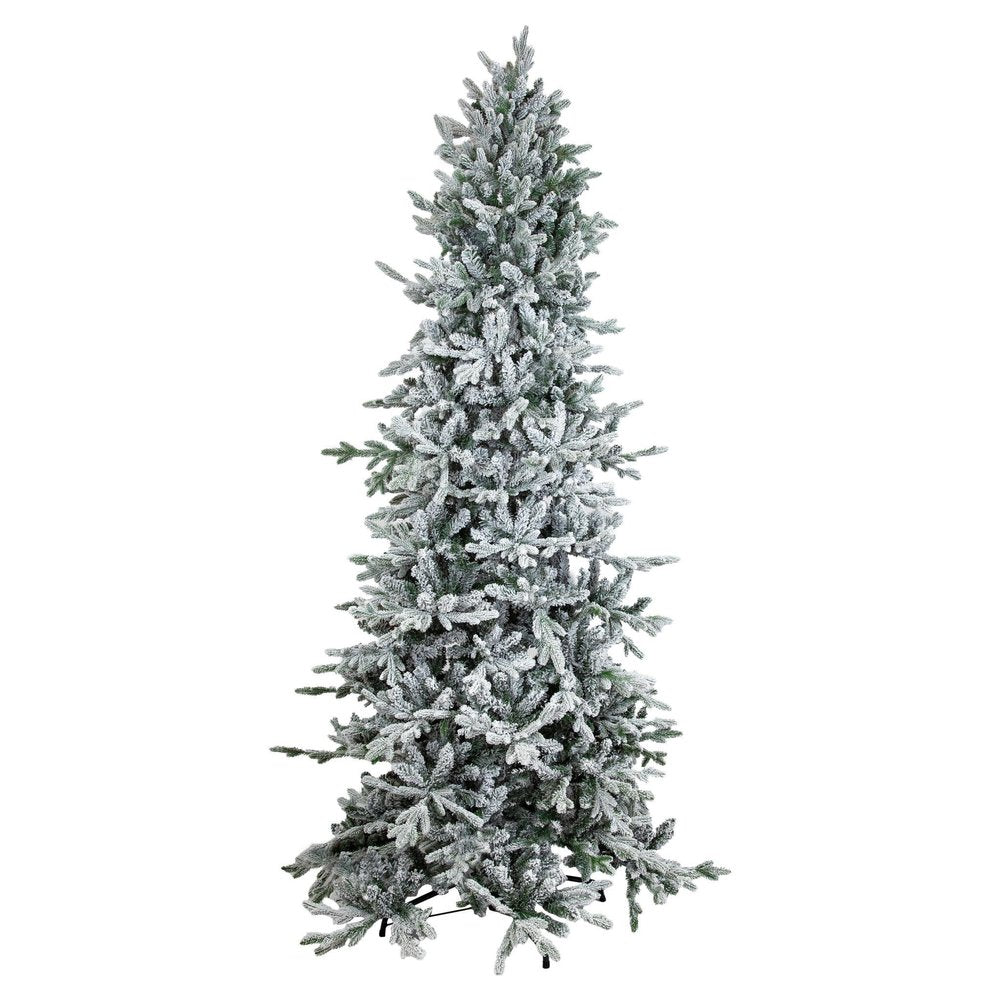 8' Slender Flocked Pine Christmas Tree on a white background