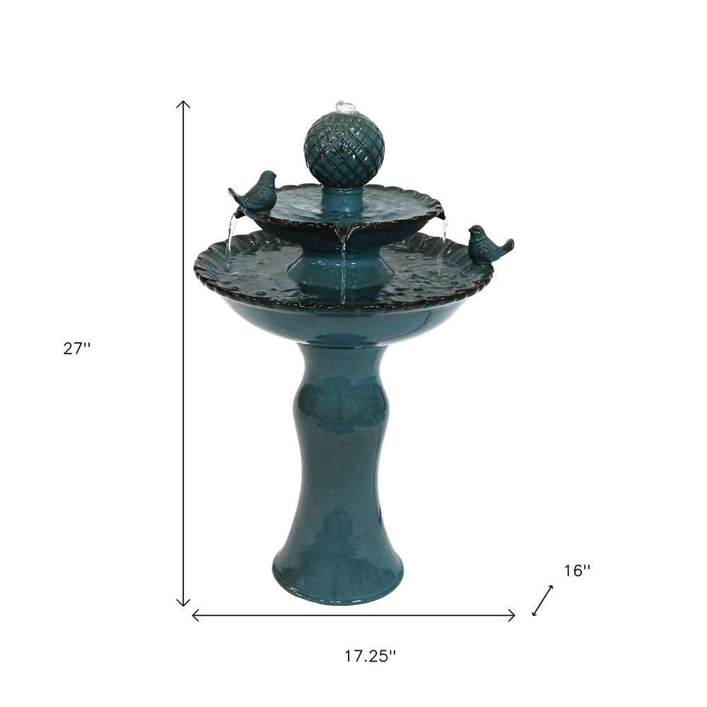27" Teal Blue Ceramic Birds Garden Hanging Wall or Door Decor. Outdoor accessories-decor-garden-game isolated on a plain white background, finished in teal ceramic.