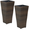 Set of Two 11" X 11" Brown Heavy Duty Plastic Square Pot Planter on a white background