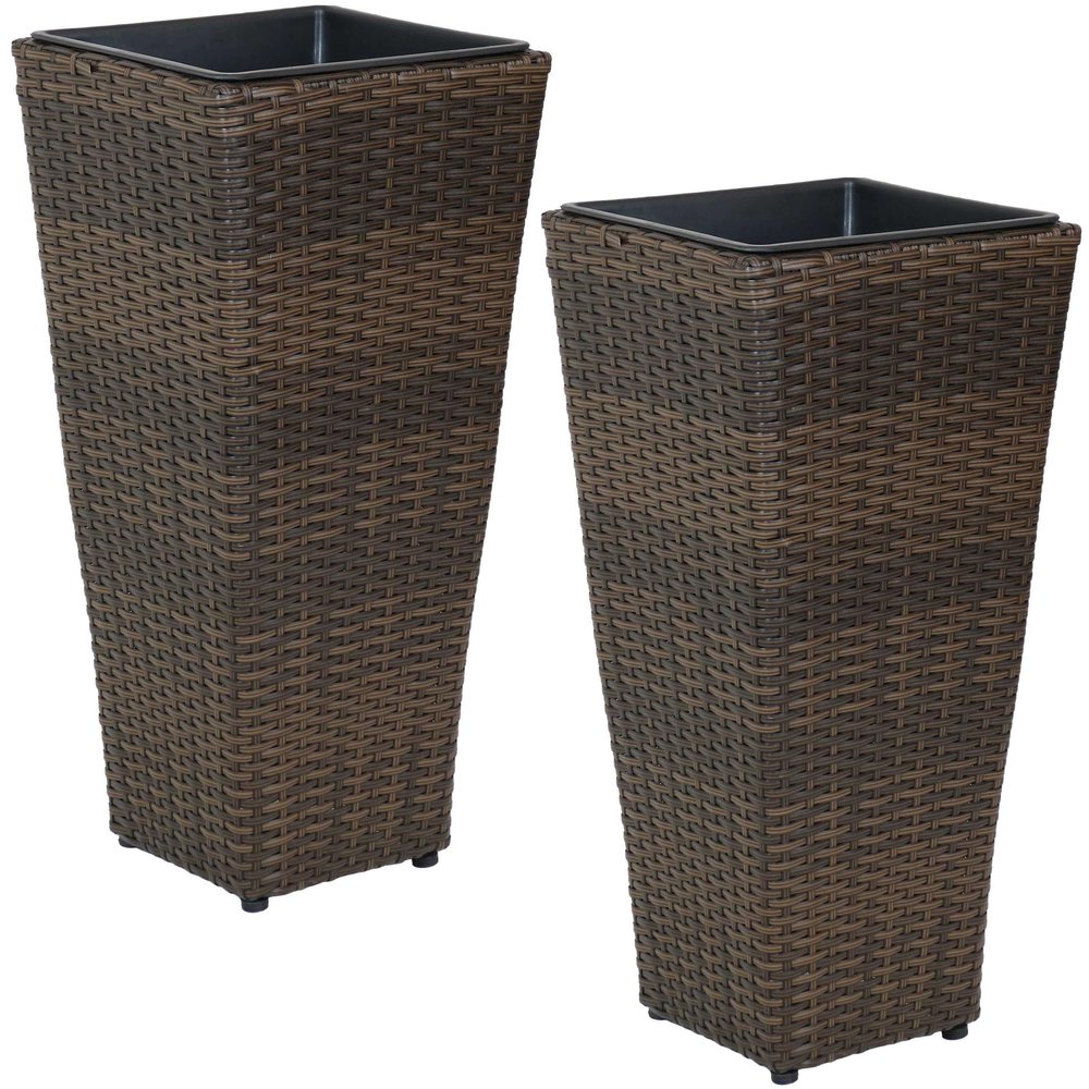 Set of Two 11" X 11" Brown Heavy Duty Plastic Square Pot Planter