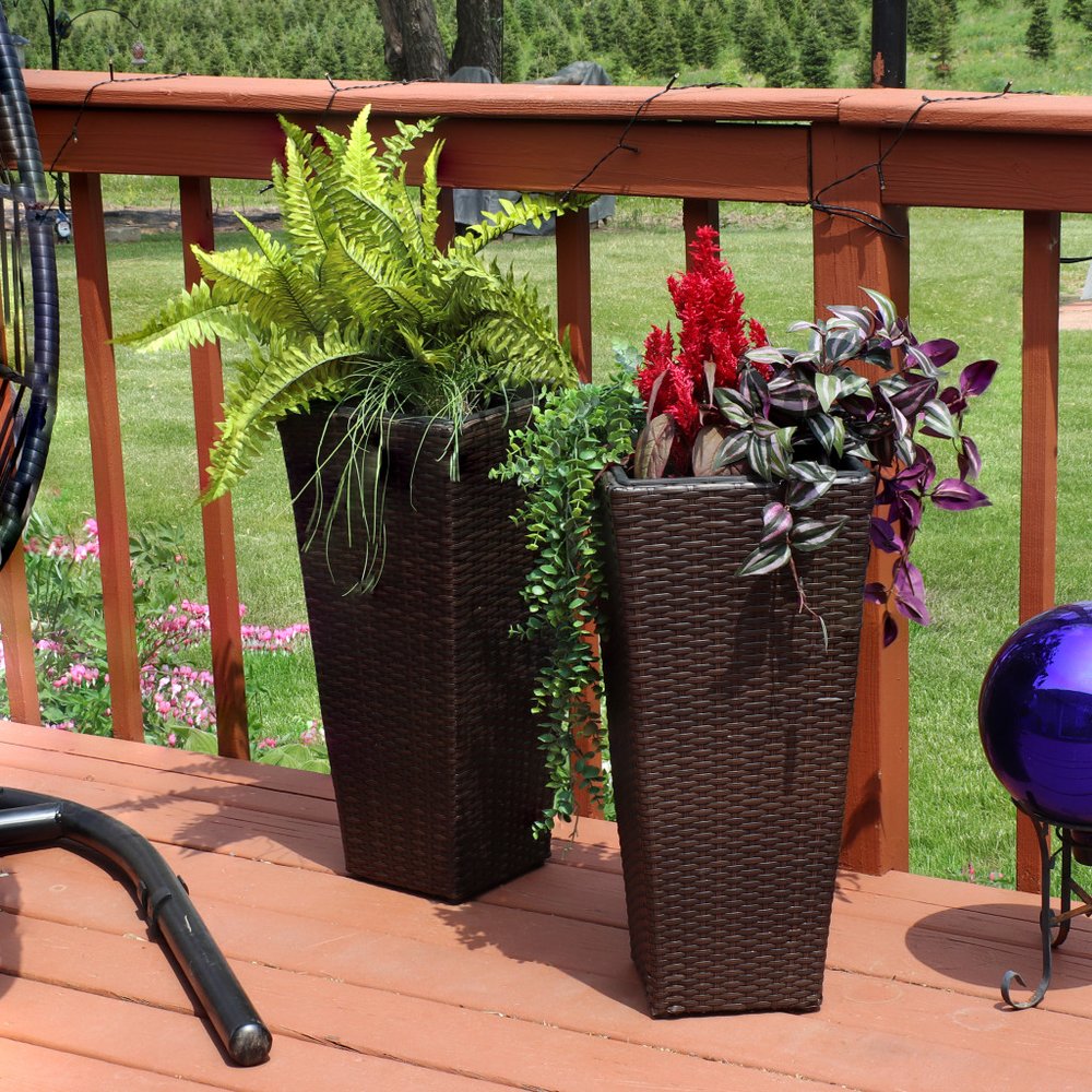 Set of Two 11" X 11" Brown Heavy Duty Plastic Square Pot Planter