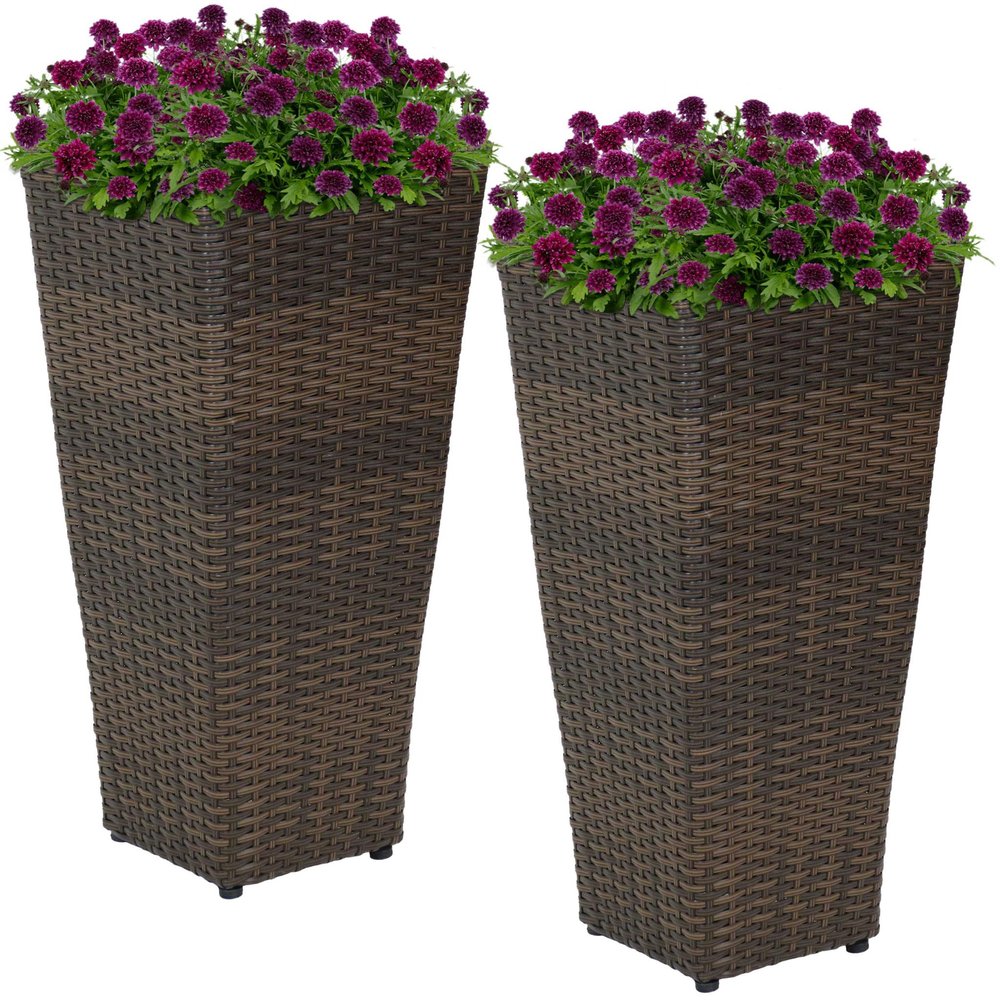 Set of Two 11" X 11" Brown Heavy Duty Plastic Square Pot Planter
