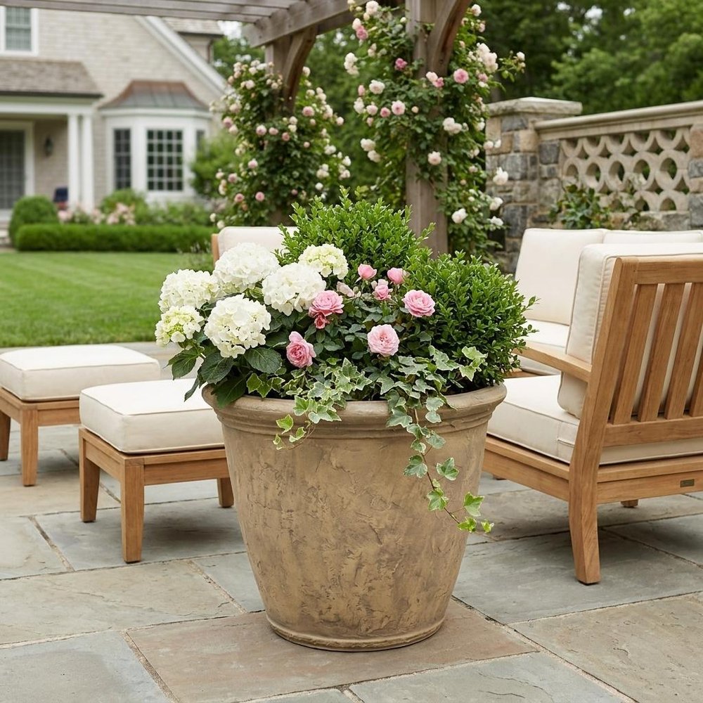 20" X 24" Beige Heavy Duty Plastic Round Pot Planter